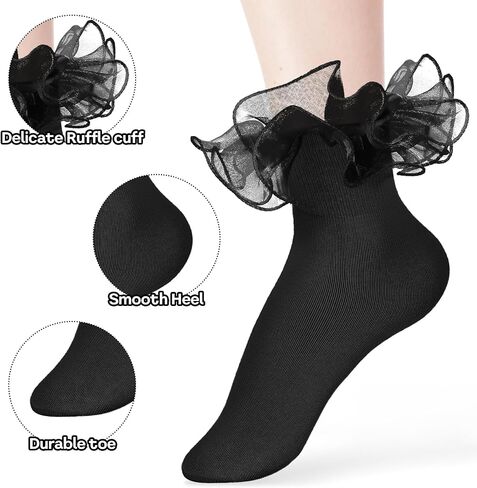 3 Pairs Girls Ruffle Socks, Ruffle Socks Woman, Girls Dress Socks Bulky Princess Dress Socks, Cute Cotton Socks in Saudi Arabia