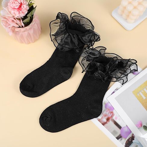 3 Pairs Girls Ruffle Socks, Ruffle Socks Woman, Girls Dress Socks Bulky Princess Dress Socks, Cute Cotton Socks in Saudi Arabia