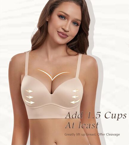 HACI Women's Push Up Bra Plunge V Neck Padded No Underwire T Shirt Longline Bralette Wireless in Saudi Arabia