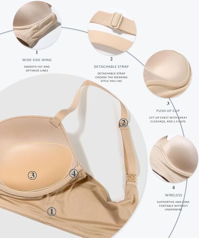 HACI Women's Push Up Bra Plunge V Neck Padded No Underwire T Shirt Longline Bralette Wireless in Saudi Arabia