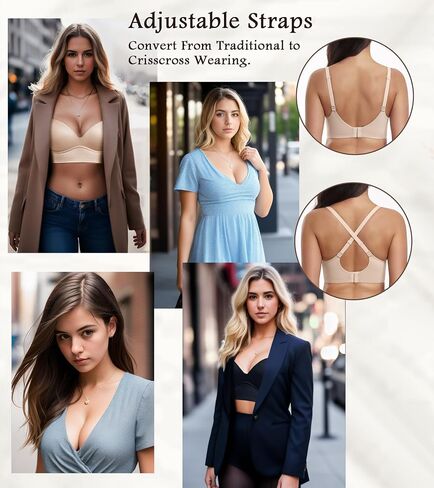 HACI Women's Push Up Bra Plunge V Neck Padded No Underwire T Shirt Longline Bralette Wireless in Saudi Arabia