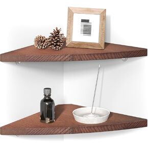 Corner Shelf Wall Mount(Set of 2),Wooden Floating Display Shelves for Living Room Bedroom Bathroom Kitchen(Small)