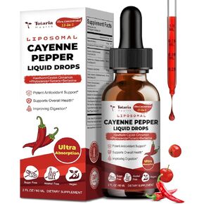 Cayenne Pepper Drops Liposomal Liquid Supplement, 13-in-1 Cayenne Pepper Drops with Vitamin B3, Hawthorn Berry, Panax Ginseng, Berberine, Beet Root, Ceylon Cinnamon, Turmeric Curcumin Extract