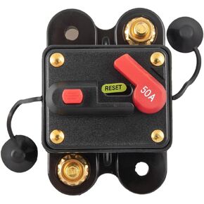 RED WOLF 50 AMP Circuit Breaker with Manual Reset 12V-48V DC for Trolling Motor Marine Boat Car ATV Trailer Audio Radio Solar System Fuse Protection Inline Fuse Holder 50a