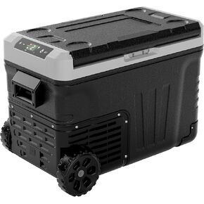 euhomy 12 فولت ثلاجة ، 53QT (50L) مبرد كهربائي ، فريزر محمول 12V/24V DC 110-240V AC ، ثلاجة 12V -4 ℉ ~ 68 ℉ ، 12 فولت مع عجلات و 2 سلال للسفر ، الشاحنة ، القارب ، المخيم