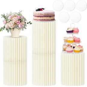 Cylinder Stands for Party,3 Pcs Paper Cylinder Pedestal Stand with Acrylic Disc Foldable Round Pillars Pedestal Cake Stands for Wedding Party Decor