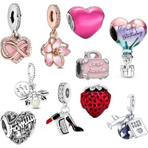 10 Pack Silver Spacer Bead Charms Set for Pandora Bracelets Special Gifts Unique Pandora Charms Design fit CZ Pendant Set