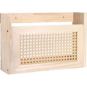 BTSKY Wooden Hanging Magazine Rack, Wall Mounted Magazine Holder Modern Rattan Hollow-out Design Mail Organizer, Assembly File Holder Letter Holder Wall Rack for Home & Office - 15x4x9.9 Inch