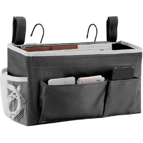 Bedside Caddy with 5 Pocket, Bedside Storage Organizer for College, Dorm Bed, Bunk Bed, Grey