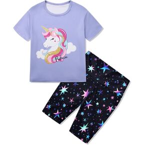 Girls Summer Outfits Cute Graphic Crewneck Short Sleeve T Shirts and Biker Shorts Set Colorful Athletic Outfit 4-12T