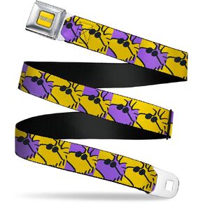 Peanuts Worldwide LLC Belt, Seatbelt Buckle Belt, Peanuts Woodstock Shades Pose Blocks Blue Yellow Black, Adjustable