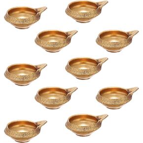 TIED RIBBONS Kuber Diya Brass Set of 12 for Home Decoration and Pooja | Golden Brass Oil Lamps | Puja Decorations and Traditional Indian Return Gifts