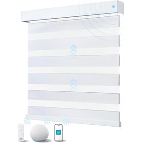 Motorized Blinds with Remote, Rechargeable Smart Zebra Shades Compatible with Alexa, Light Filtering Electric Blinds for Living Room Study Room, 35" W x 72" H, White