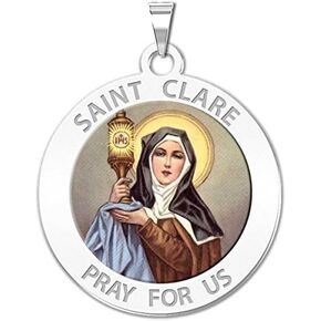 PicturesOnGold.com Saint Clare of Assisi Religious Medal - Color - 3/4 Inch Size of a Nickel -Sterling Silver
