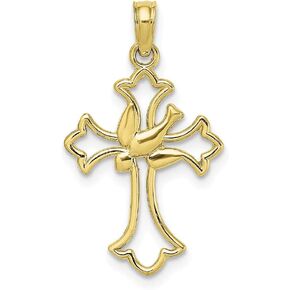 Solid 10k Yellow Gold Cut-Out Dove Center Cross Charm Pendant