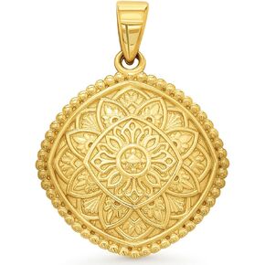 14k Solid Yellow Gold Classic Lotus Mandala Symbol Pendant
