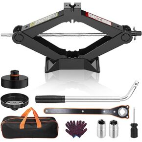 Car Jack Kit Scissor Jack for Tesla Model Y/3/S/X, Sedan,Coupe,SUV,MPV Tire Jack Tool Kit Upgrade 3 in 1 Universal Car Emergency Kit with Tesla Jack Pad,Lug Wrench Tire Changing Kit (Black)