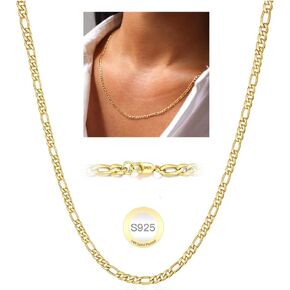 S925 Sterling Silver Figaro Chain Necklace for Women Girls 3mm/5mm Thick Sturdy & Colourfast Women's Chain Necklaces Jewelery for Women Girls 14/16/18/20/22/24/Inch