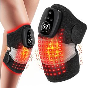 Red Light Therapy Knee Brace for Pain Relief, Universal Vibration Knee Massager with Heat for Knee Shoulder Elbow, Rechargeable Cordless 660nm&850nm Near Infrared Light Therapy Device for Men Women