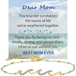 Happy Birthday Gifts for Women, Gift Ideas for Sister Best Friend Sister-in-law Mom Bonus-mom Daughter, Inspirational Jewelry for Retirement, Wave Bracelet for Women