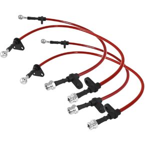 Brake Line for Integra 94-97 Civic 92-95 Red Pre-Assembled Oil Stainless Steel Brake Hose Cables Kit 4PCS Front Rear Set