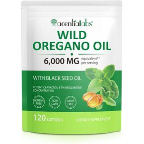 Oregano Oil Capsules Organic 6000mg Per Serving, Oil of Oregano with Black Seed Oil, 2 in 1 Formulated with Black Seed Oil 200mg, Immune, Digestive Support & Antioxidant, Non-GMO, Gluten Free