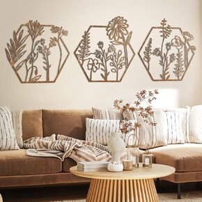 Peryiter 3 Pcs Metal Flower Wall Decor Minimalist Floral Wall Hanging Decor Meta Flower Art Floral Decor for Living Room Bathroom Kitchen Indoor Outdoor(Colorful)