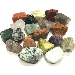 India 18 Stone Natural Rough Mix for Tumbling, Chakra, Cabbing, Cutting (2 Pound)