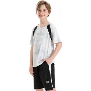 Boys Active Shorts Set - Comfortable 2 Piece T-shirt & Mesh Shorts Summer Outfit for Kids (5-14)