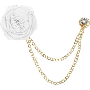 MECCANIXITY Bridegroom Brooches Rose Flower,Cloth Lapel Pin Handmade Fashion Gold Chain Boutonnieres with Tassel Chain/Suit Stud for Wedding Men' Suit Accessories
