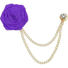 MECCANIXITY Bridegroom Brooches Rose Flower,Cloth Lapel Pin Handmade Fashion Gold Chain Boutonnieres with Tassel Chain/Suit Stud for Wedding Men' Suit Accessories in Kuwait