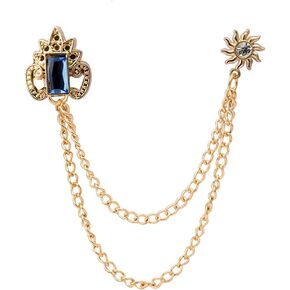 AN KINGPiiN Men's Crown with Sunshine Hanging Chain Brooch Lapel Pin (Gold-Blue)