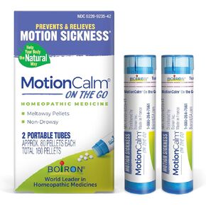 Boiron MotionCalm On The Go Relief for Nausea, Vomiting, or Dizziness associated with Motion Sickness Due to Travel, Amusement Rides, and Video Games or VR - Non-Drowsy - 2 Count (160 Pellets)