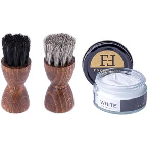 FootFitter Shoe Cream and Dauber Brush Set Bundle, Shoe Shine Polish Applicators & White Shoe Cream