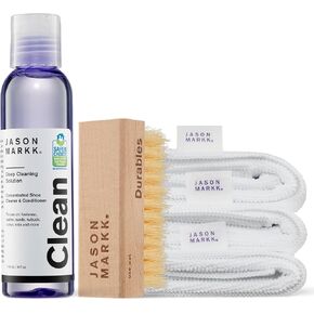 Jason Markk Essential Kit Shoe Cleaner & Microfiber Towels, 5-Piece Set, Deep Cleaning Solution, Durables Brush & 3 Pack Microfiber Towels, Sneaker Care, Ideal for Footwear