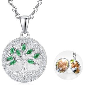 Kingwhyte Tree of Life Locket Necklace 925 Sterling Silver Family Tree Necklace الذي يحمل صورًا من شجرة الحياة قلادة عيد ميلاد هدايا المجوهرات للنساء