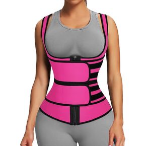 FeelinGirl Latex Waist Trainers Vest for Women Plus Size Waist Cincher Corset Two Belts Zipper 9 Steel Bones