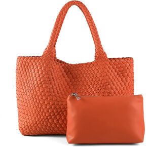 Handmade Woven Bag Satchel Handbag For Women Vegan Leather Tote Bag With Purses Travel Shoulder Bag Underarm Bag