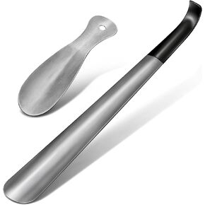 Metal Shoe Horn Long Handle for Seniors Man Women 16.5 Inch, Long Shoehorn Stainless Steel Shoe Spoon (Silver)