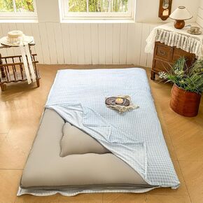 NSNLGSGC Tan Gingham Japanese Floor Mattress Futon Cover Queen, Checked Plaid Japanese Tatami Mattress Cover,Grid Guest Sleeping Mat for Floor (Tan Gingham, Queen)