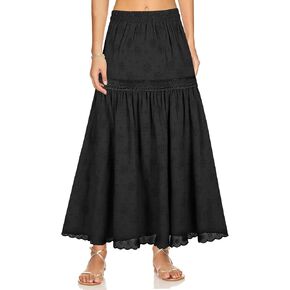 Ababalaya Women's Boho Cotton Midi Midi Skirts Lace Eyelet Flowy Long Long Meairt A-Line تطريز التنانير الصيفية العطلات الصيفية
