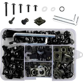 177 PCS Windshield Screws, Aluminum Fastener Fairing Bolt Nut Clip Kit, Washer Nut Screw Installation Kit Combination, Universal for Most Sport Bikes, Motorcycles (Black)