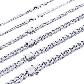 Nuragold 14K Real White Gold Solid Miami Cuban Link Chain Necklace 16"-30" (2.7mm-7mm) Italian Jewelry for Men & Women