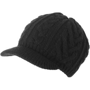 Comhats Winter Beanie Beanie Visor مع قبعات محفوظة للنساء للنساء من الصوف السيدات البارد الطقس الدافئ الداكن الأسود