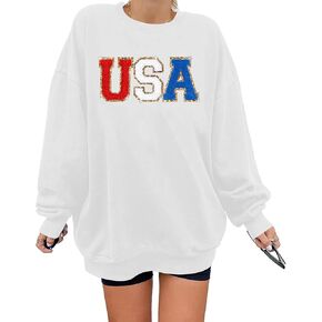 Plus Size Usa Sweatshirt Women: Patriotic Tshirt 4th July Shirt Long Sleeve Casual Pullover Tops in Saudi Arabia