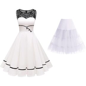 Bbonlinedress Women 1950s Vintage Party Swing Dress Ivory S + Vintage Petticoat Underskirt 25" White S