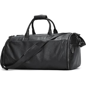 Genuine Leather Garment Bag Large Capacity Travel Bag Business Suit Carrier Bag with Shoe Compartment, Men Women Duffel Bags for Overnight Gym Sports Weekend, Black
