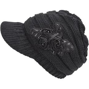 Women Ladies Winter Crochet Visor Cap Knit Beanie Hat Knitted Baseball Cap Warm Peaked Hat Newsboy Cabbie Cap