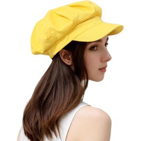 قبعات Newsboy للنساء -100 ٪ Cotton Womens Newsboy Cap Hat Cabbie Hat - Pageboy Hats for Women Girls Ladies Gift (Cotton ، Yellow)