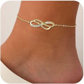 ASCOMY Anklets for Women 14K Gold/Silver Ankle Bracelets Dainty Cute Star Cubic Zirconia Devil's Eye Infinity Charm Pearl Satellite Sparkling Chain Summer Beach Foot Bracelet Jewelry Gifts for Her